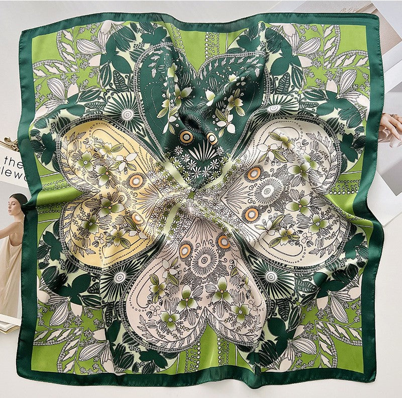 Olive green floral square scarf