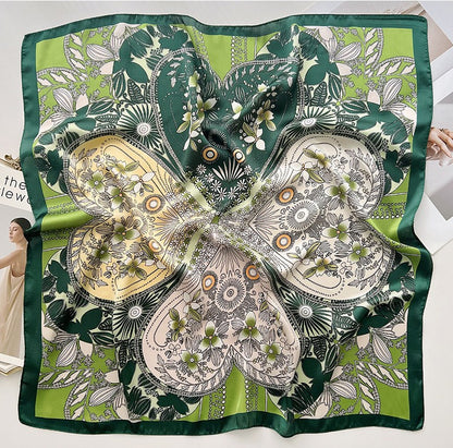 Olive green floral square scarf