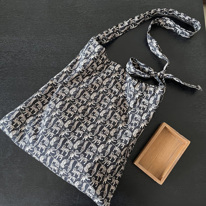 Black cheetah liberty cotton tote bag / shoulder bag