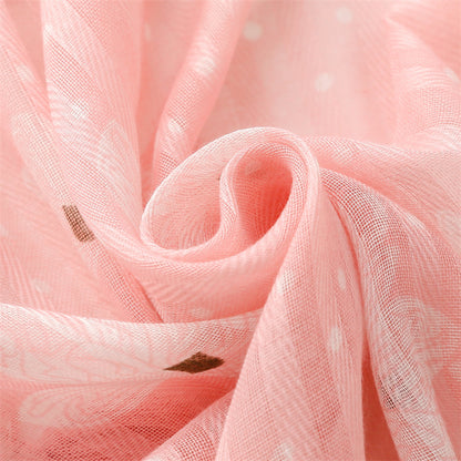 Floral print light pink long scarf with tassels