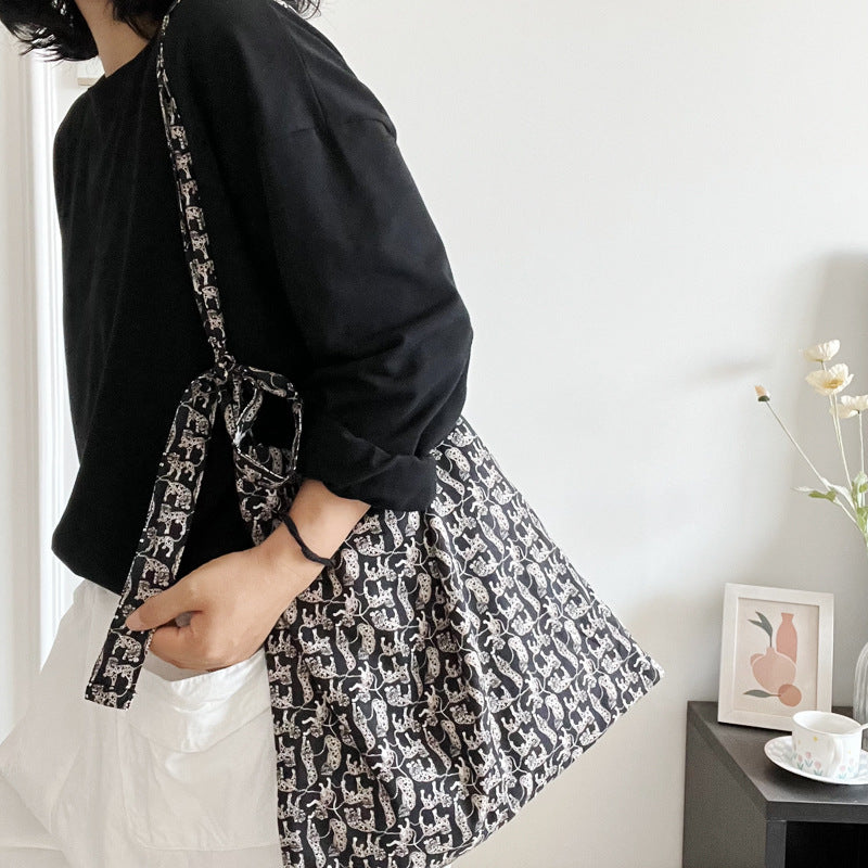 Black cheetah liberty cotton tote bag / shoulder bag