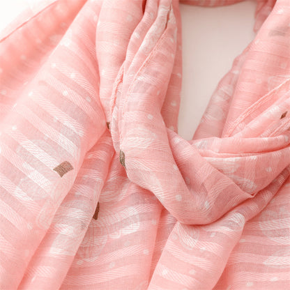 Floral print light pink long scarf with tassels