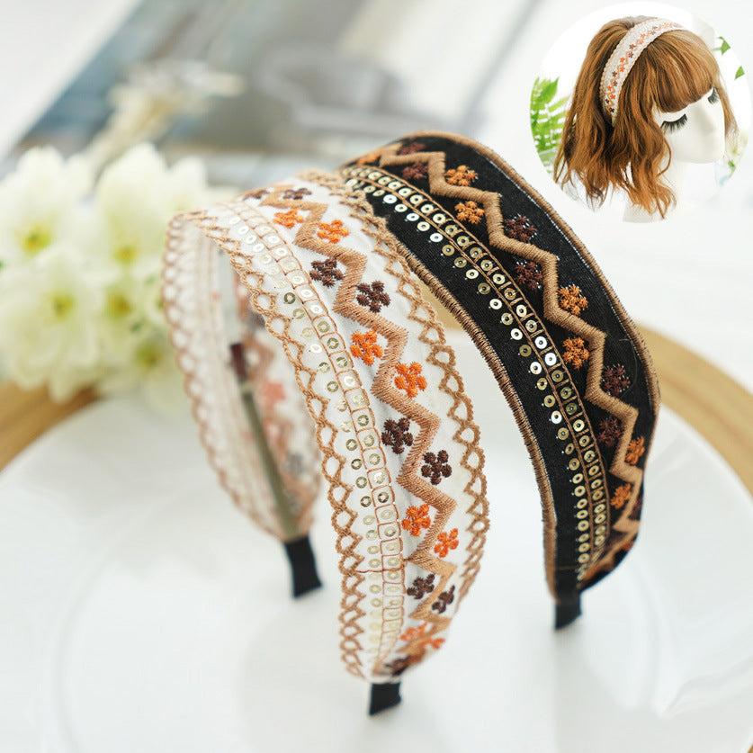 Embroidered floral suede headband
