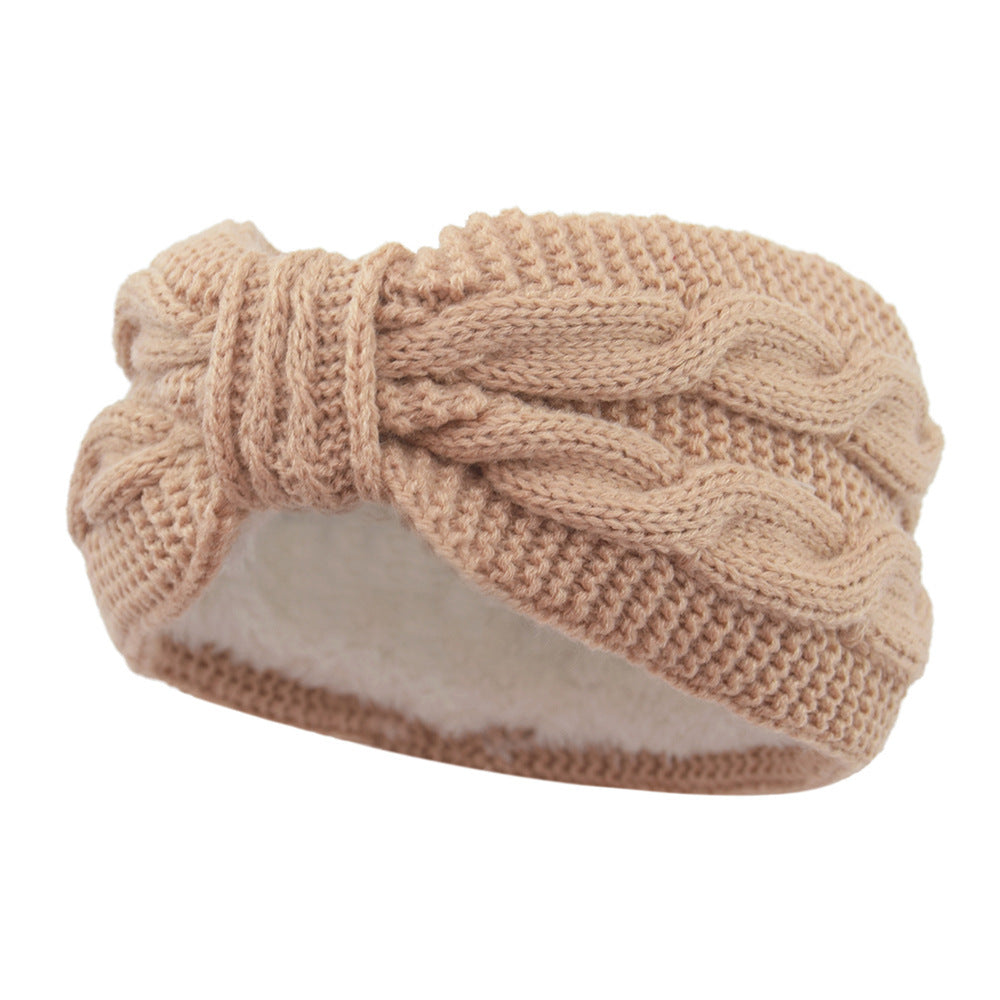 Fleece lined braids patterned knitted knot headband