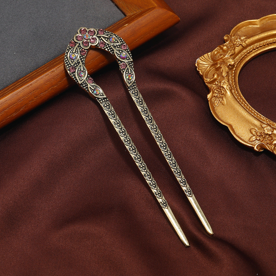 Rhinestones metallic hair fork