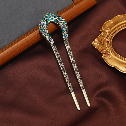 Rhinestones metallic hair fork