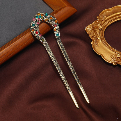 Rhinestones metallic hair fork