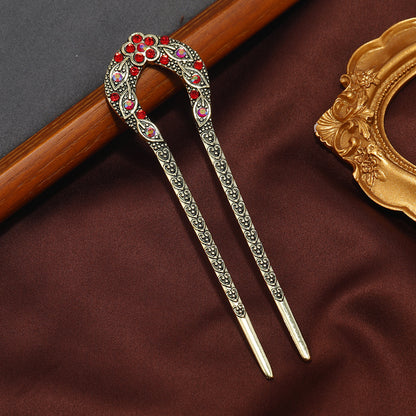 Rhinestones metallic hair fork