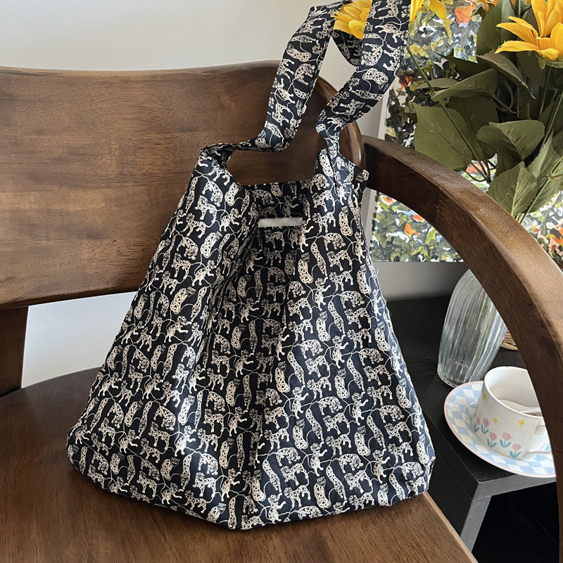 Black cheetah liberty cotton one handle bag