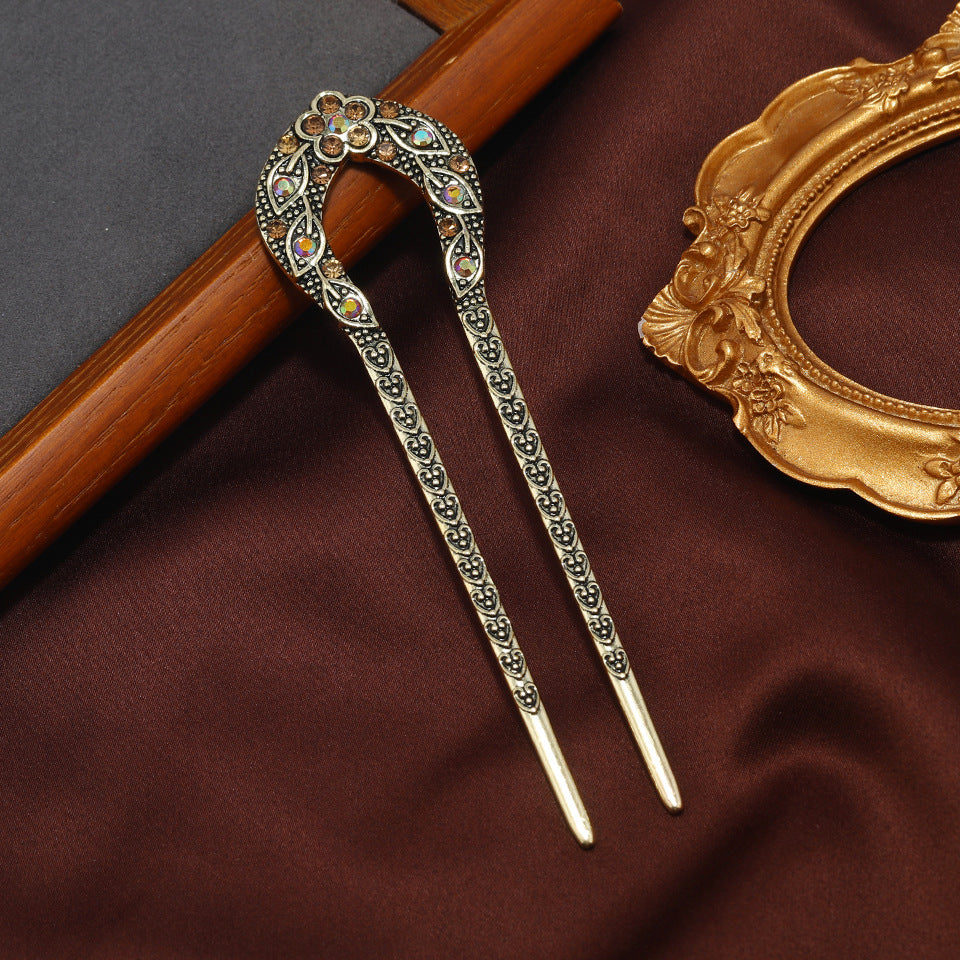 Rhinestones metallic hair fork