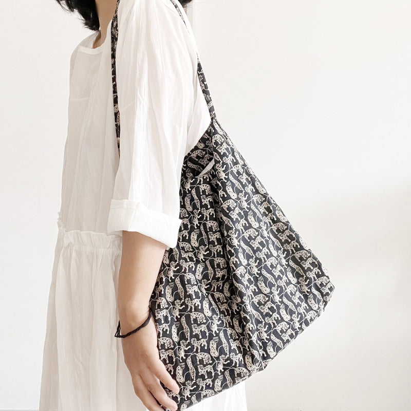 Black cheetah liberty cotton one handle bag