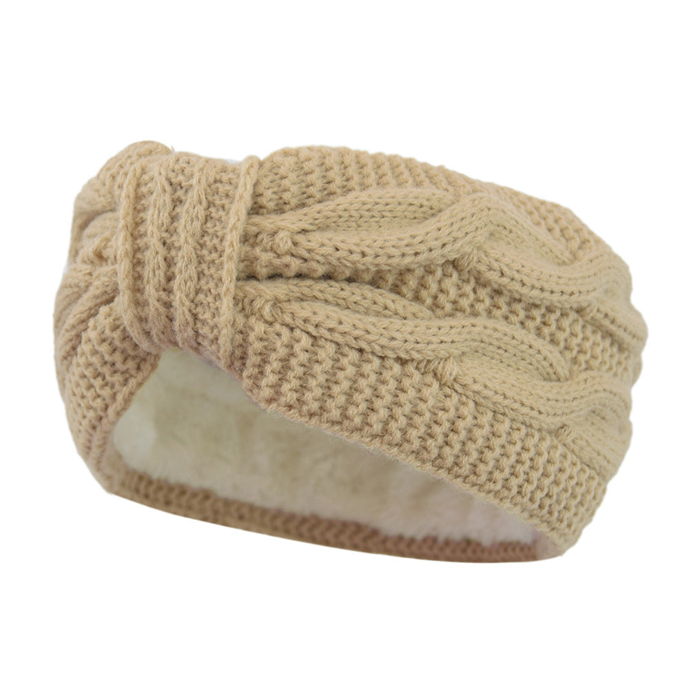 Fleece lined braids patterned knitted knot headband