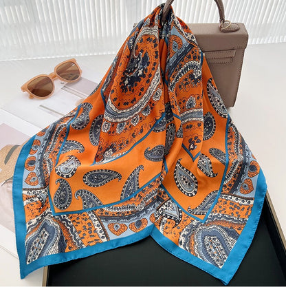 Orange teal paisley print square scarf