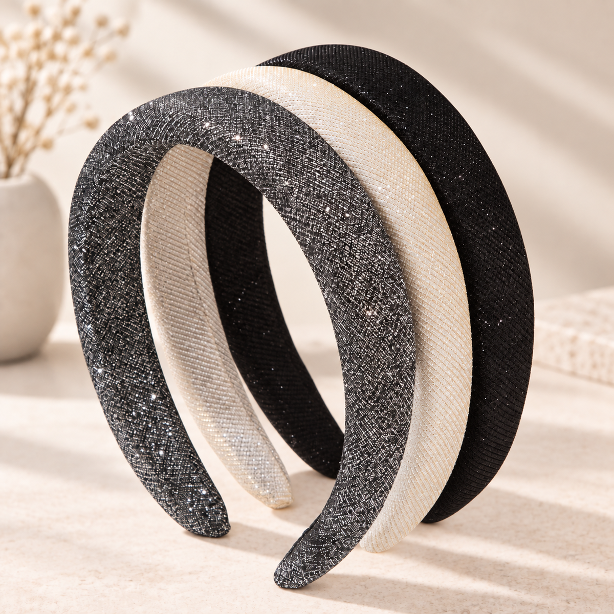 Padded headband with glitters
