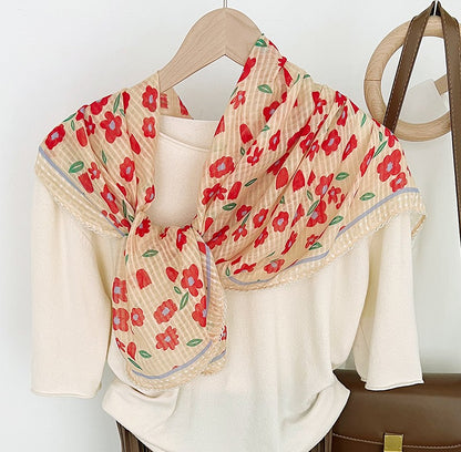 Lace edged flowers print large square scarf