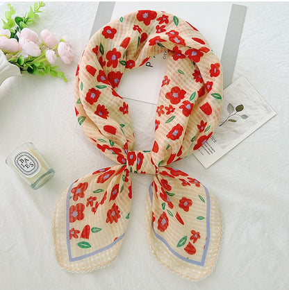 Lace edged flowers print large square scarf