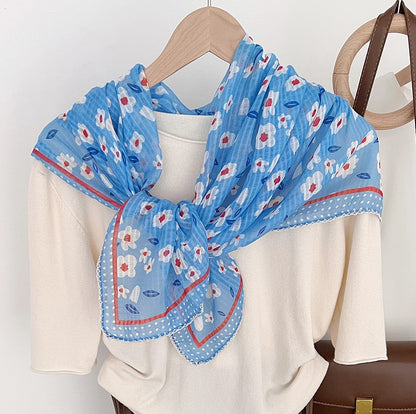 Lace edged flowers print large square scarf