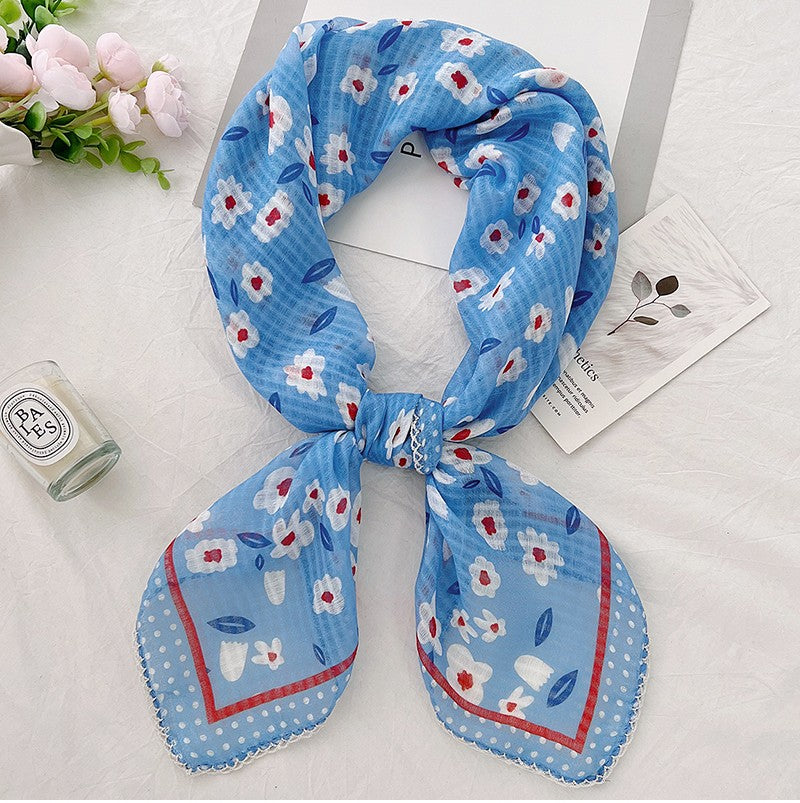 Lace edged flowers print large square scarf