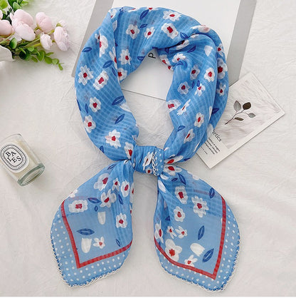 Lace edged flowers print large square scarf