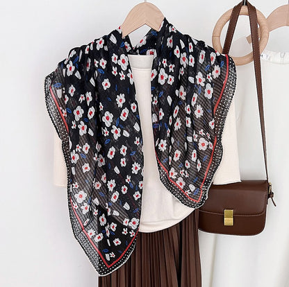 Lace edged flowers print large square scarf