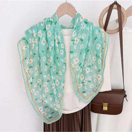 Lace edged flowers print large square scarf