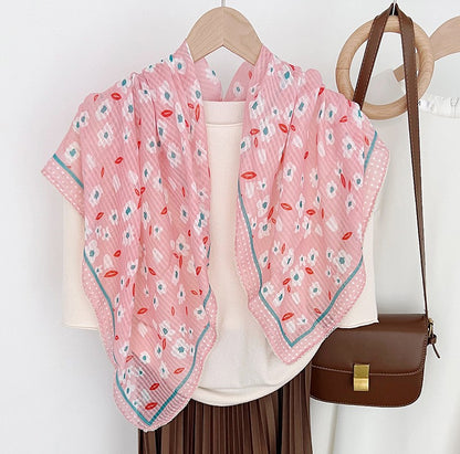 Lace edged flowers print large square scarf