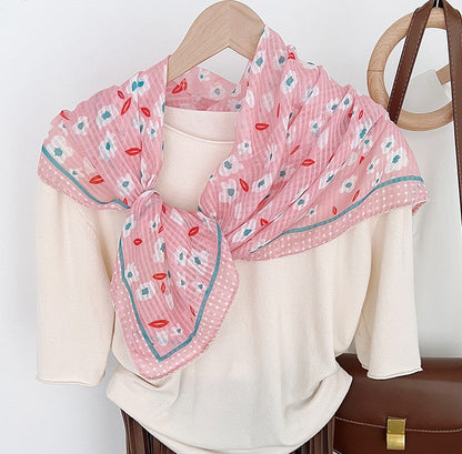 Lace edged flowers print large square scarf