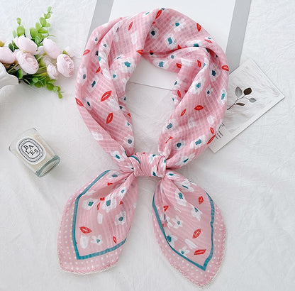Lace edged flowers print large square scarf