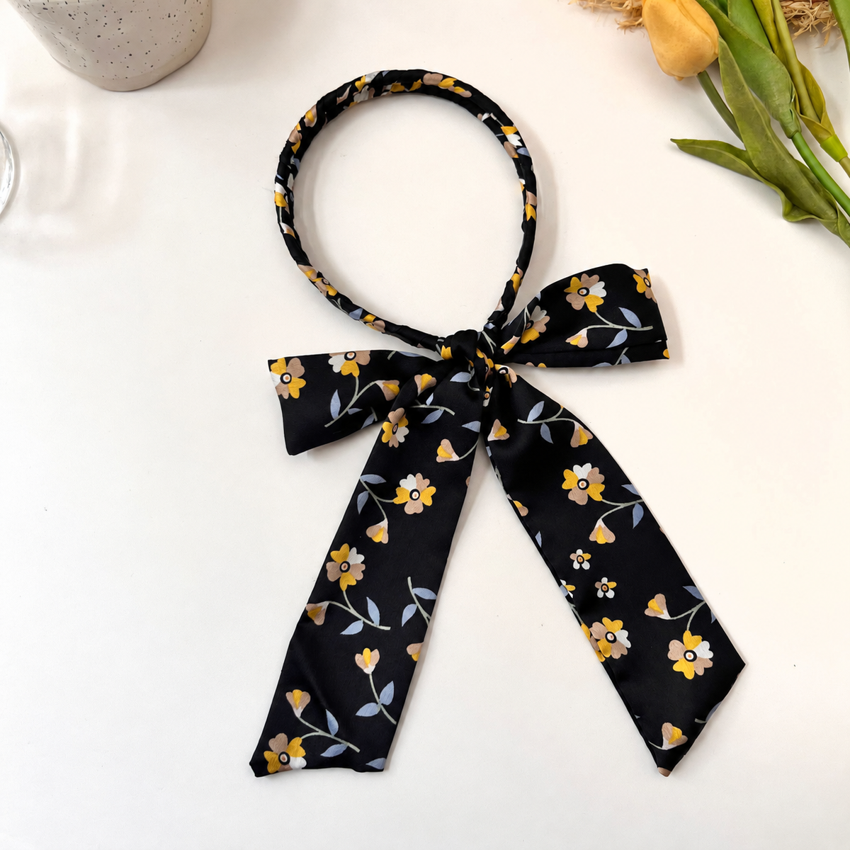 Double warp floral headband with scarf