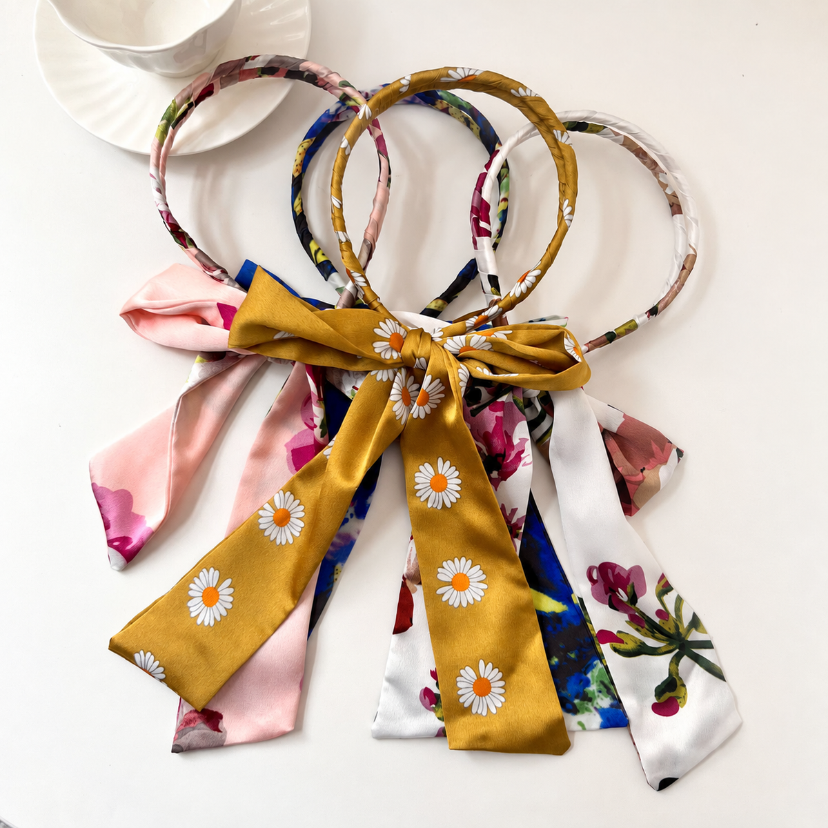 Double warp floral headband with scarf