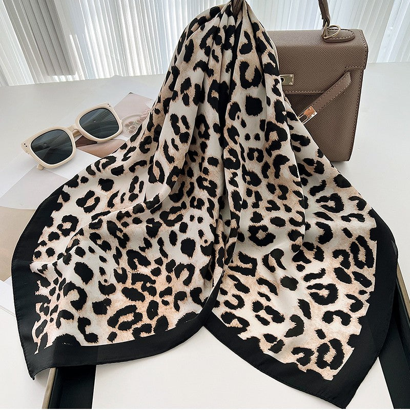 Black beige leopard square scarf