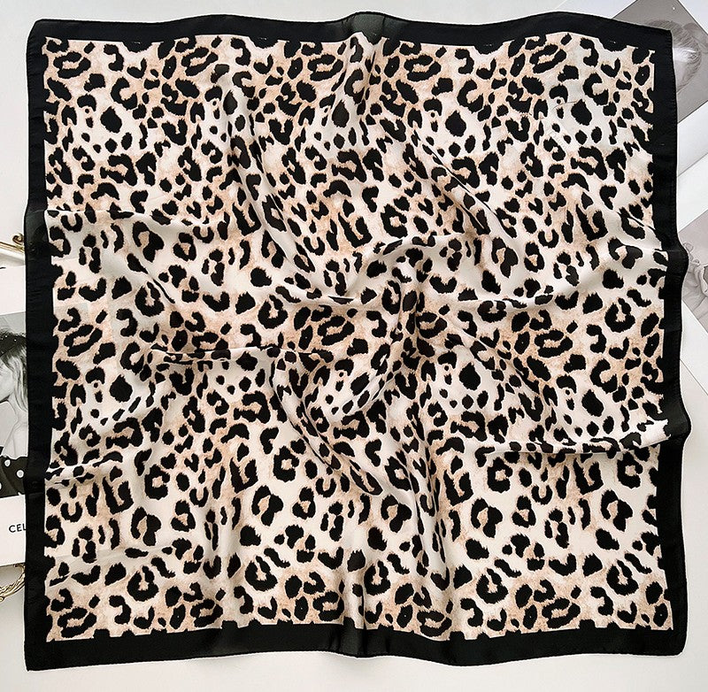 Black beige leopard square scarf