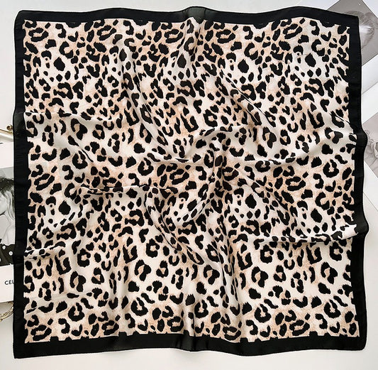 Black beige leopard square scarf