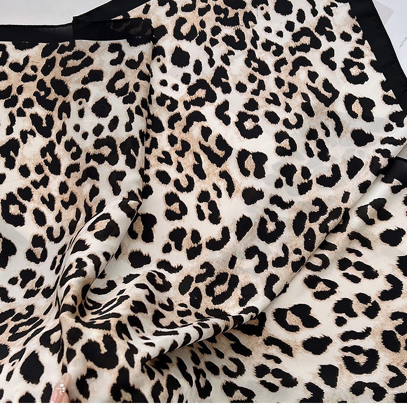 Black beige leopard square scarf
