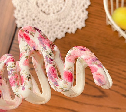 Floral print wavy acrylic large hair claw