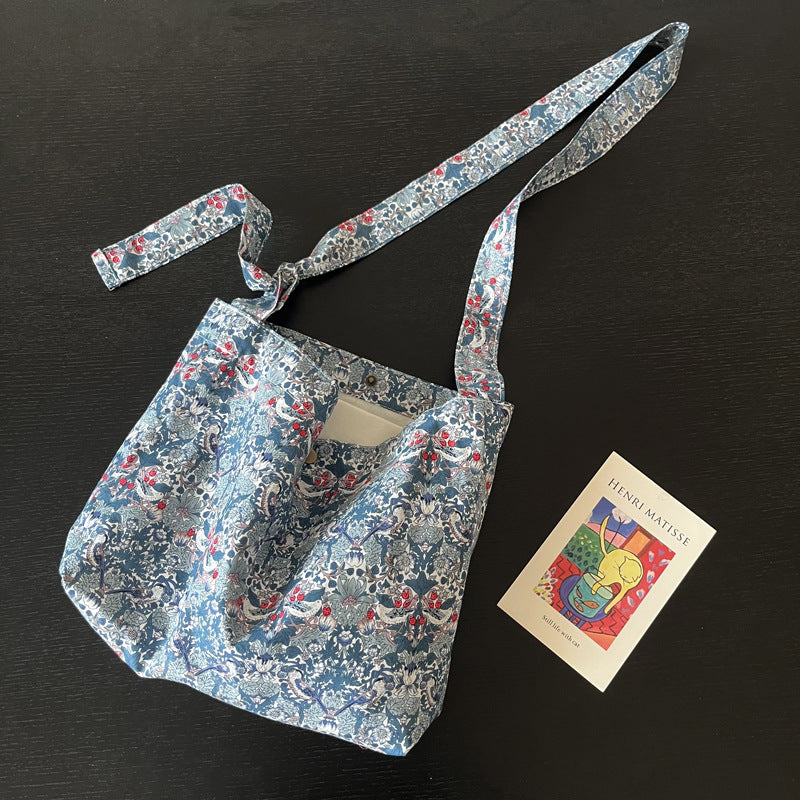 Strawberry lover liberty cotton small tote bag / shoulder bag