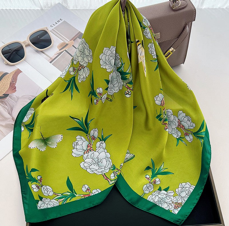 Olive green floral square scarf