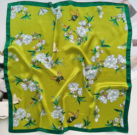 Olive green floral square scarf