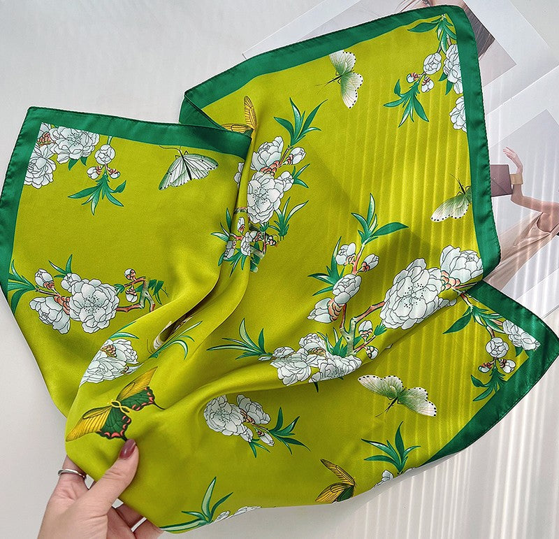Olive green floral square scarf
