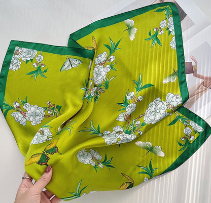 Olive green floral square scarf