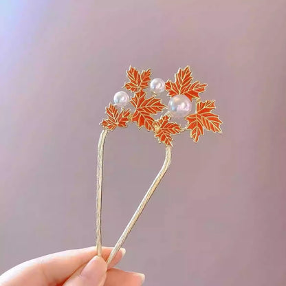 Maple leaves metal hair fork