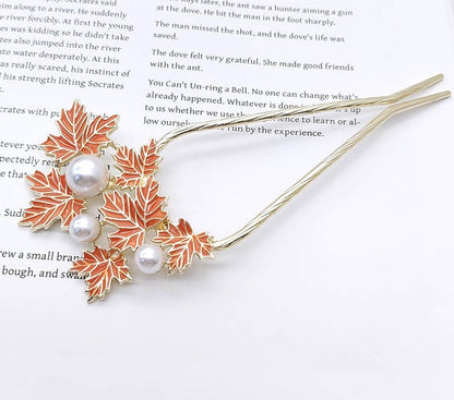 Maple leaves metal hair fork