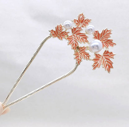 Maple leaves metal hair fork