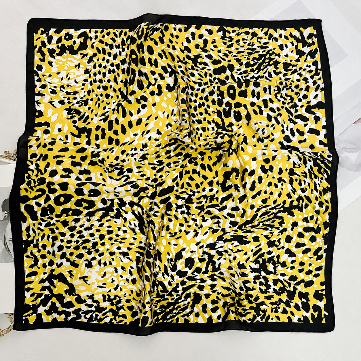 Black gold leopard square scarf