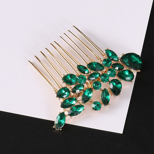 Rhinestones leaf branch hair comb