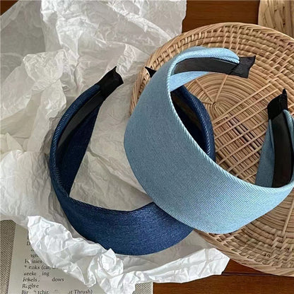 Flat wide denim headband
