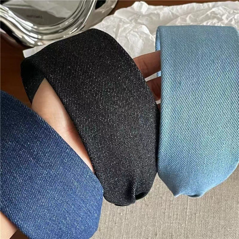 Flat wide denim headband