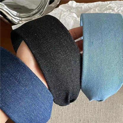 Flat wide denim headband