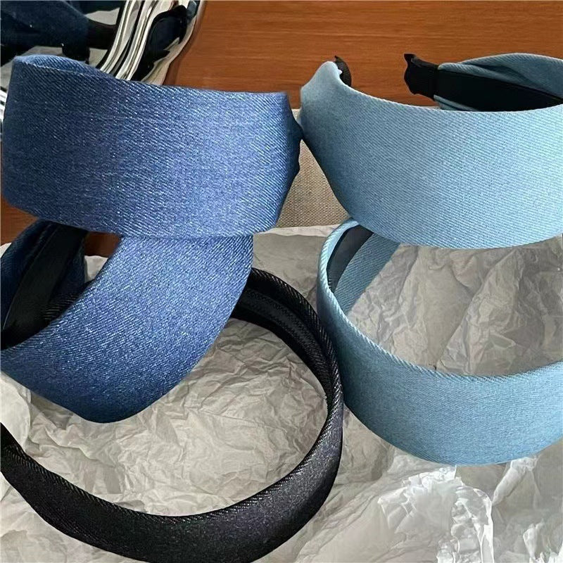 Flat wide denim headband