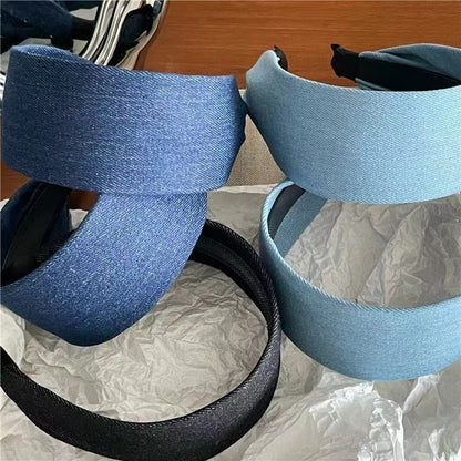 Flat wide denim headband